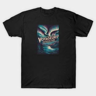 Travel Poster Voyageurs Retro Aurora T-Shirt